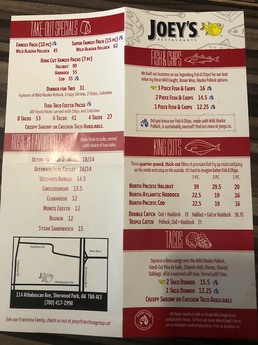 Menu, Rosies In The Park