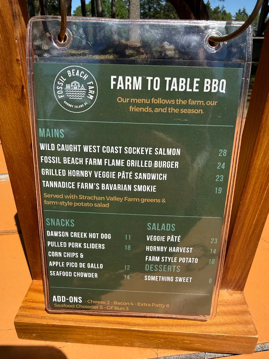 Menu, Fossil Beach Farm