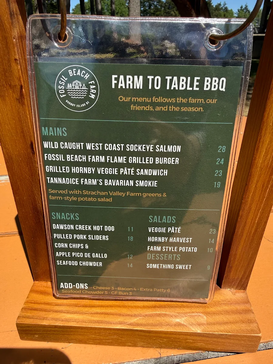 Menu, Fossil Beach Farm