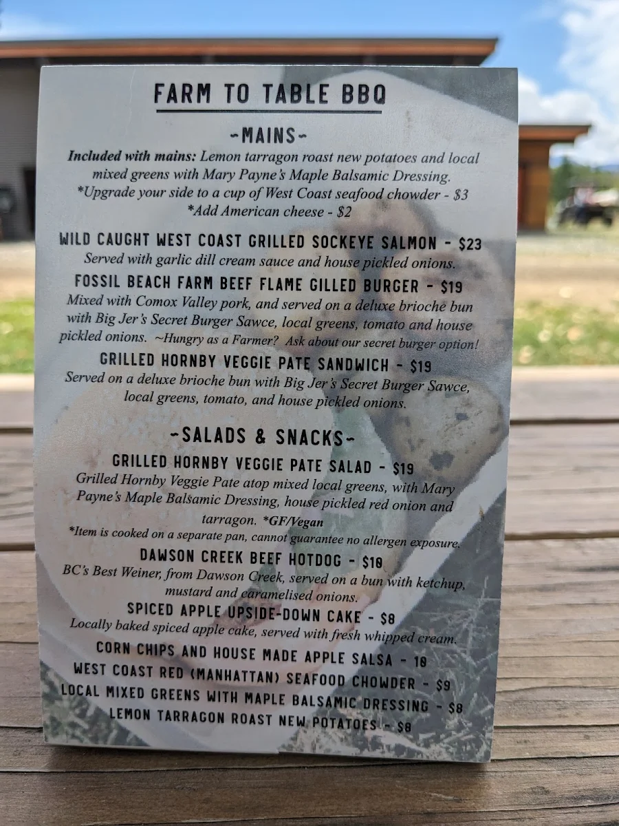 Menu, Fossil Beach Farm