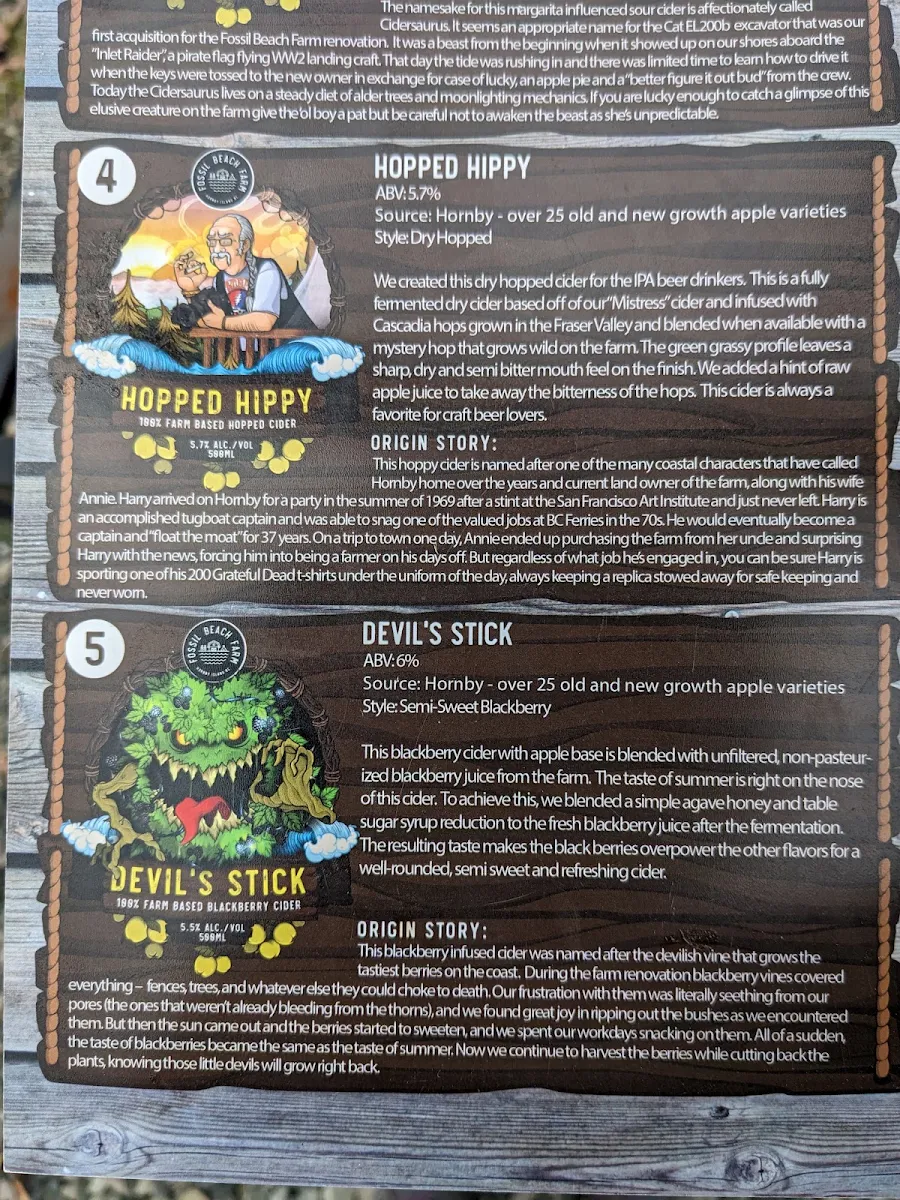 Menu, Fossil Beach Farm