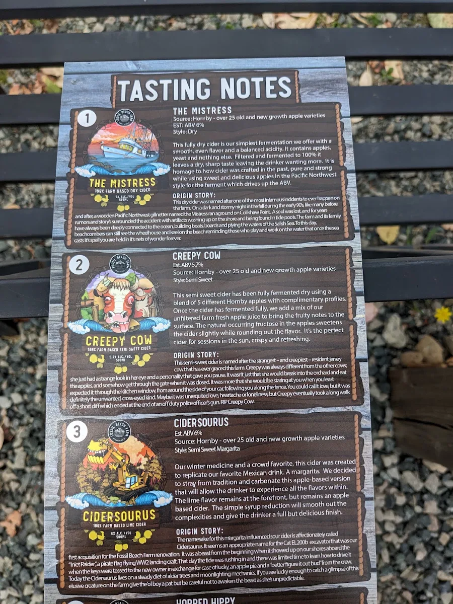 Menu, Fossil Beach Farm