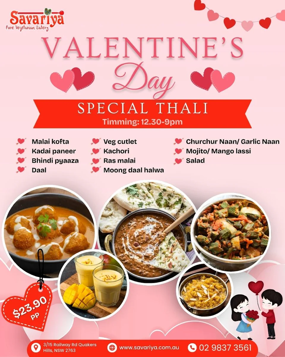 Menu, Savariya - Pure Vegetarian Eatery