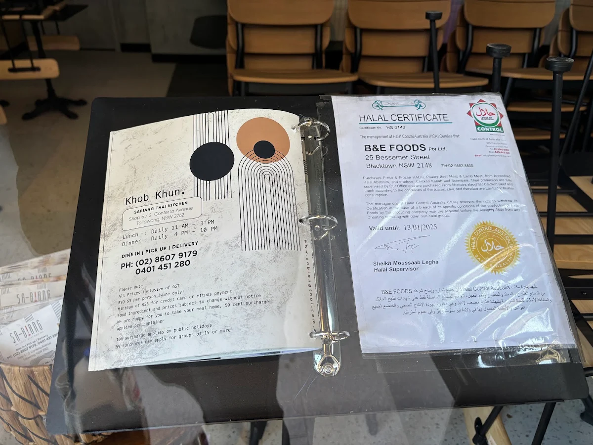 Menu, Sabiang Thai Tallawong
