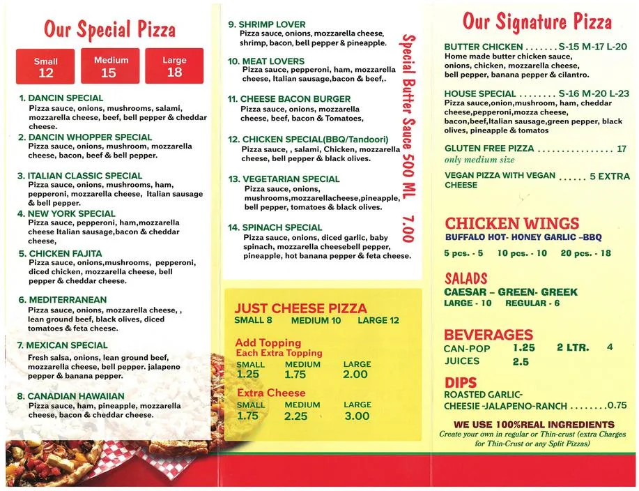Menu, PIZZA SARDIS