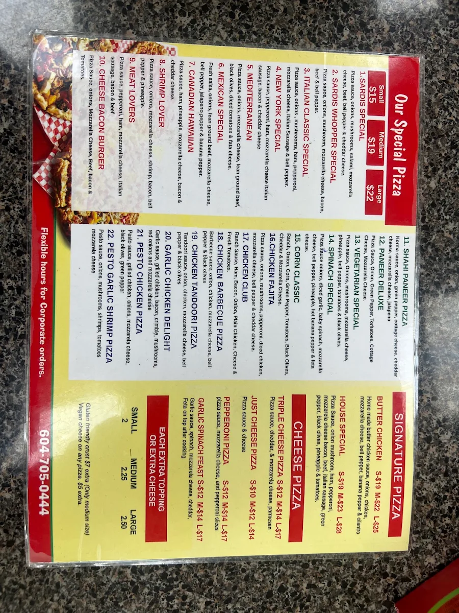 Menu, PIZZA SARDIS