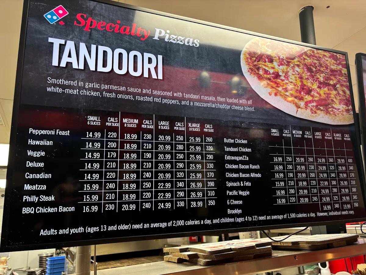 Menu, Domino's Pizza