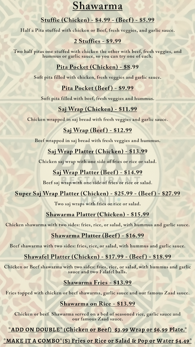 Menu, Zaad
