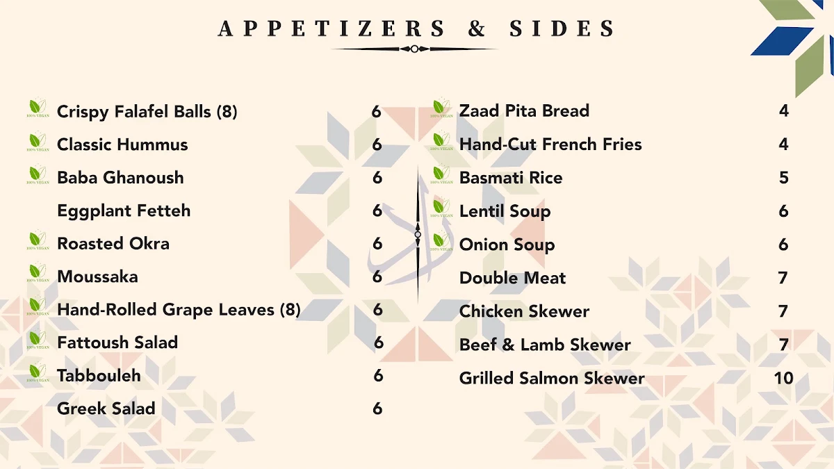 Menu, Zaad