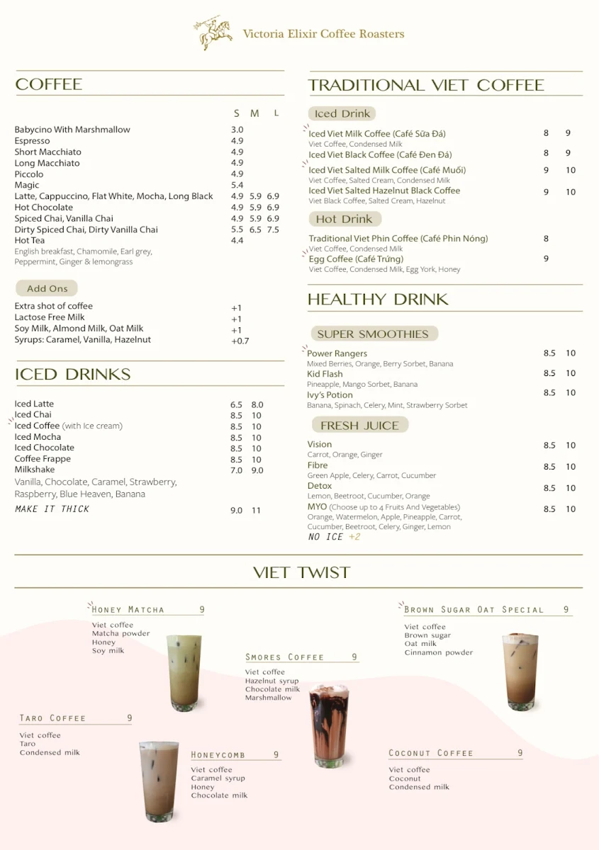 Menu, Victoria Elixir Coffee Roasters