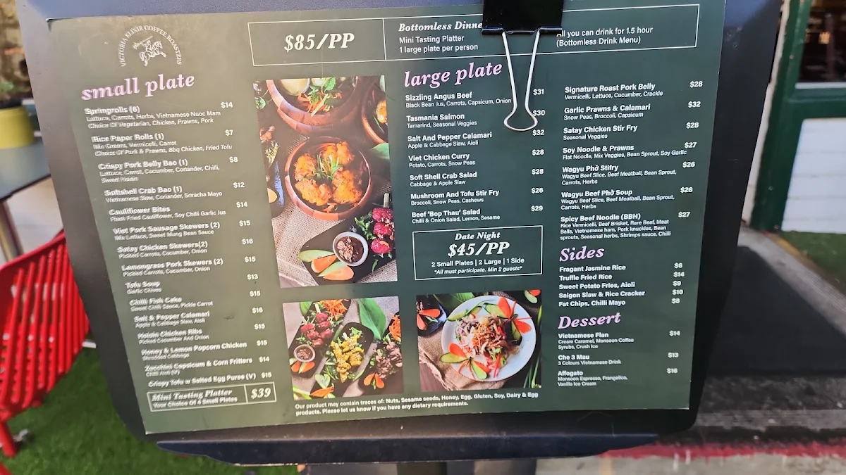 Menu, Victoria Elixir Coffee Roasters