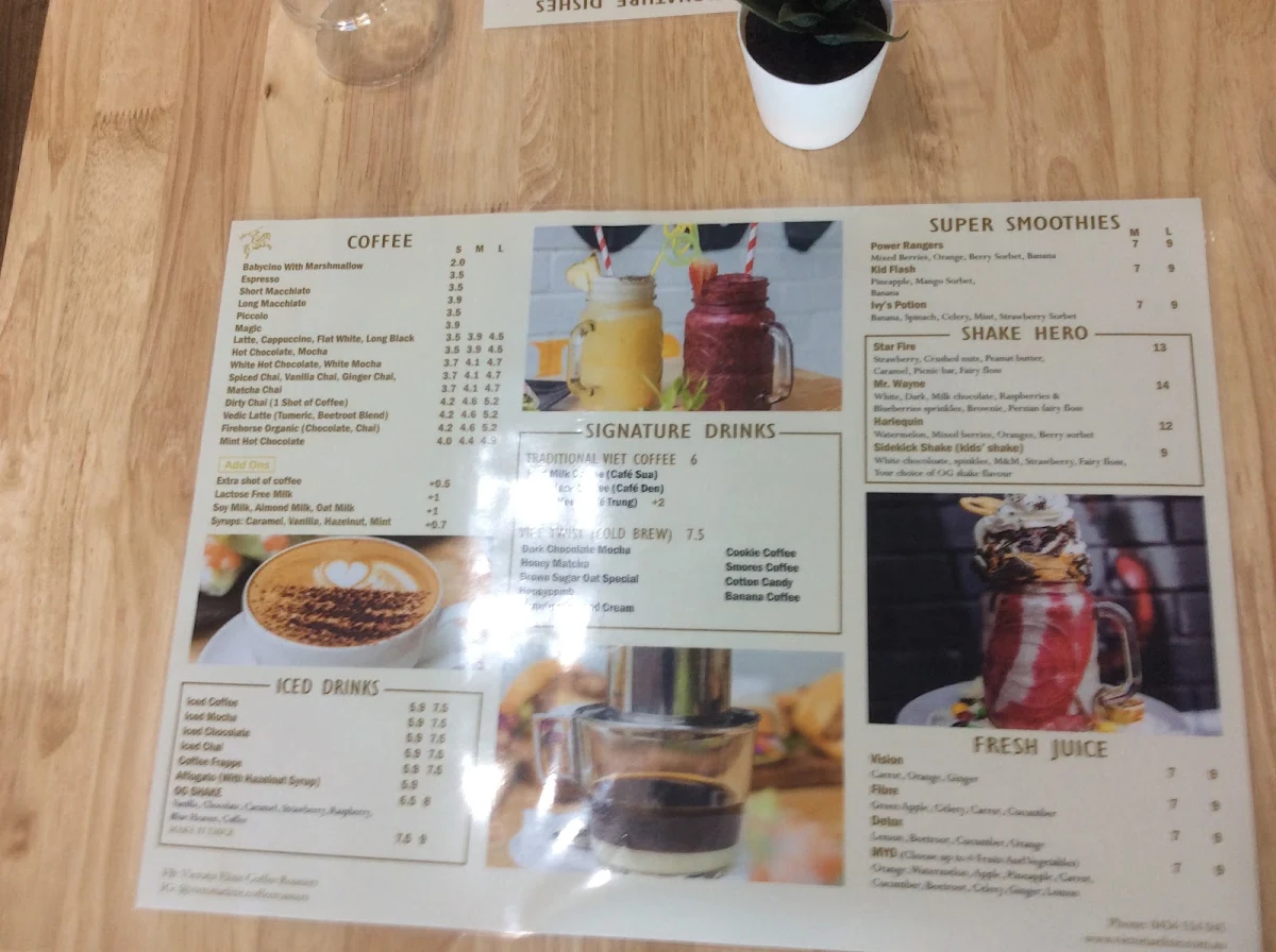Menu, Victoria Elixir Coffee Roasters
