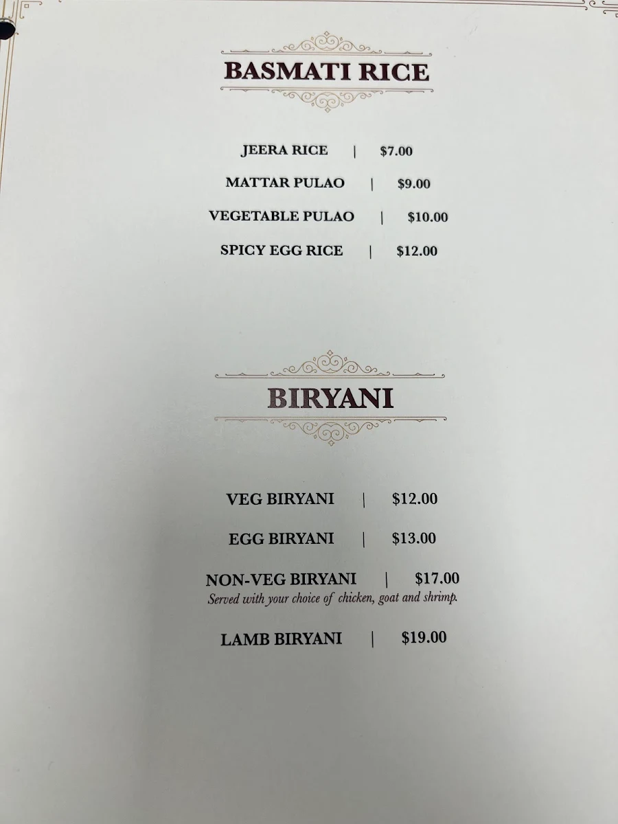 Menu, Royal Indian Buffet and Sweets