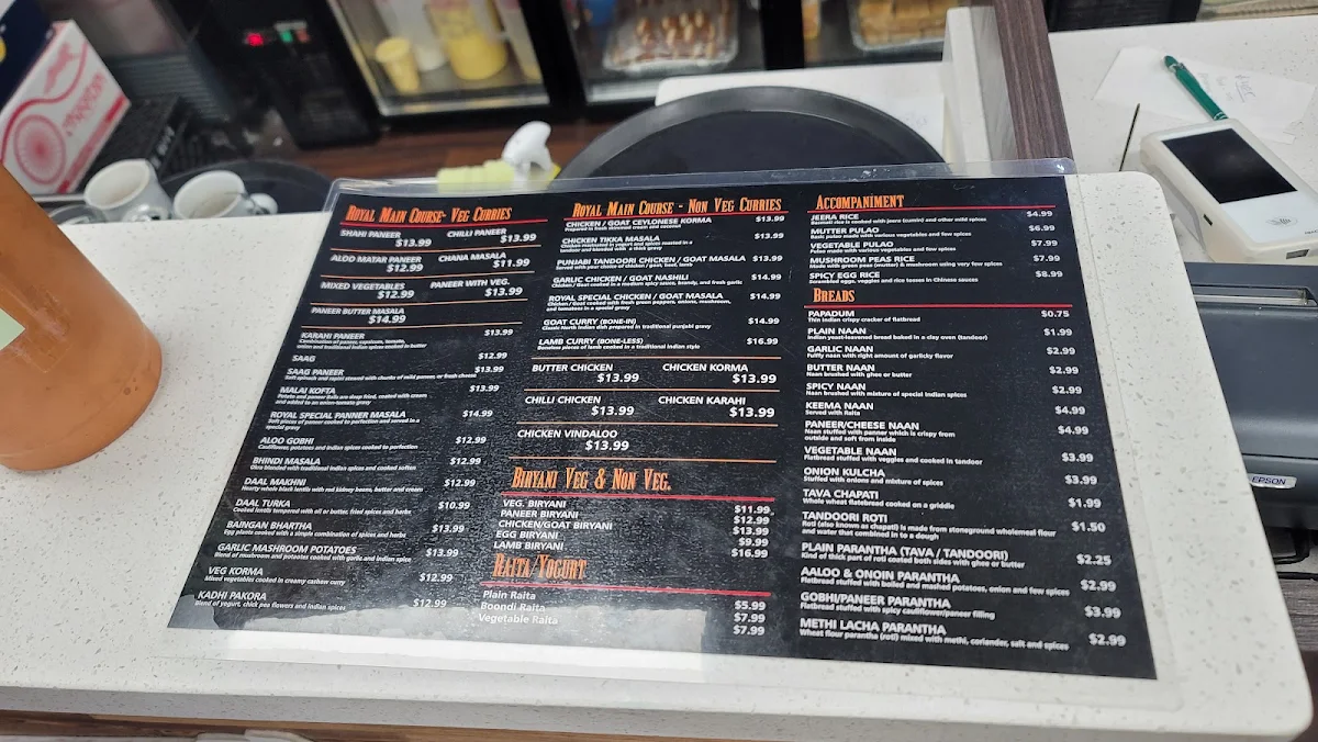 Menu, Royal Indian Buffet and Sweets