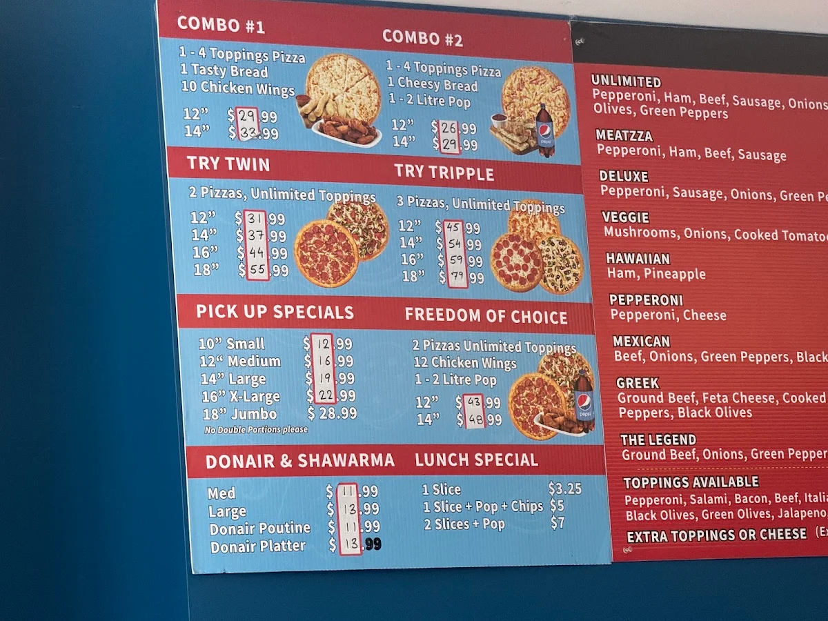 Menu, Crowsnest Pass Pizza