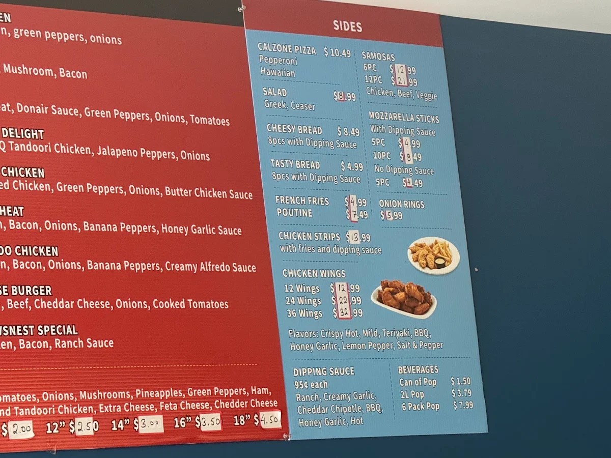 Menu, Crowsnest Pass Pizza