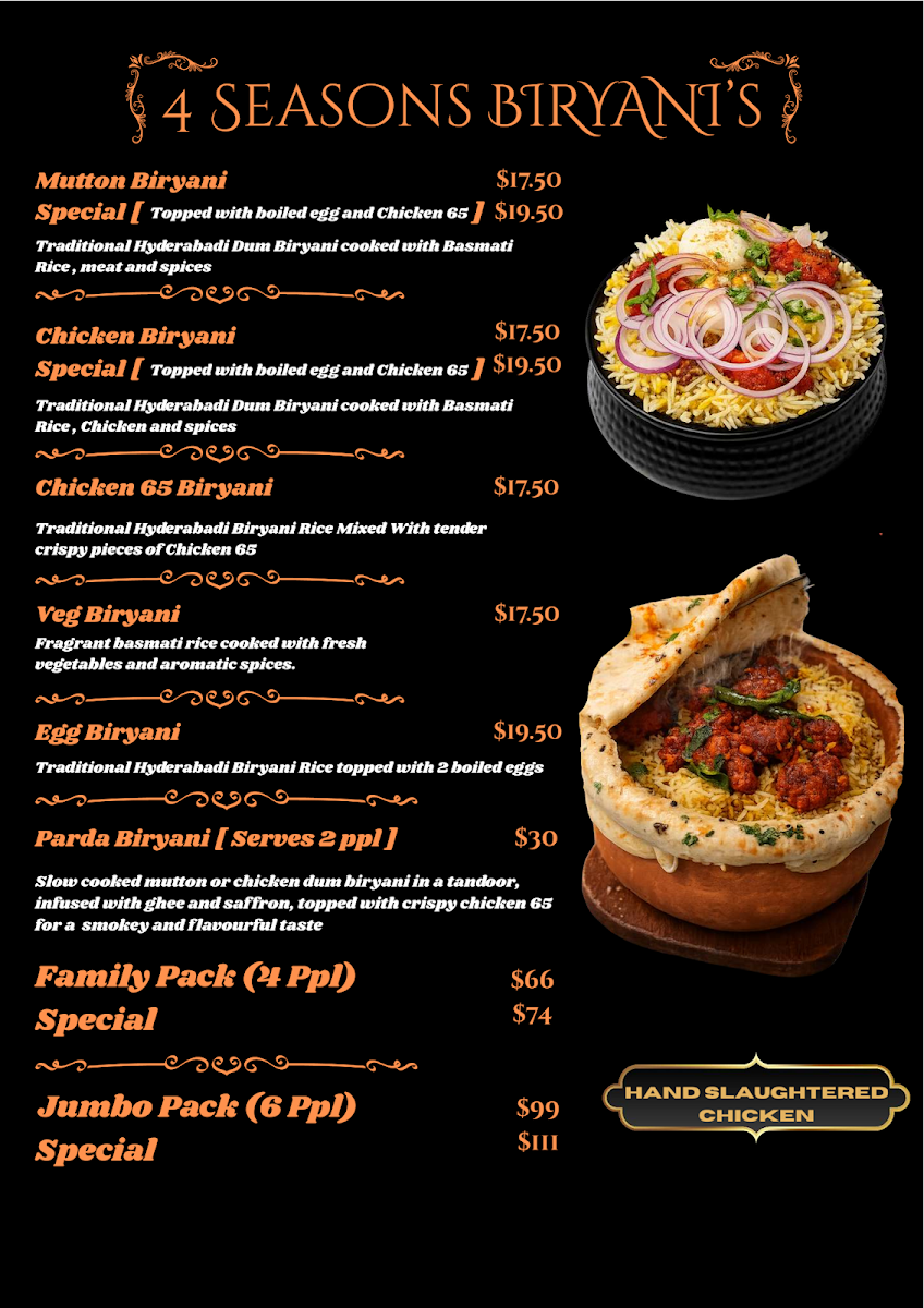 Menu, 4 Seasons Kitchen Indian Restaurant