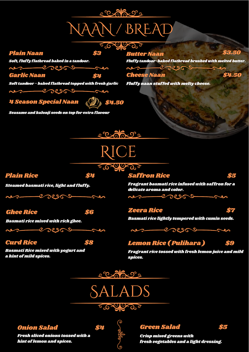 Menu, 4 Seasons Kitchen Indian Restaurant