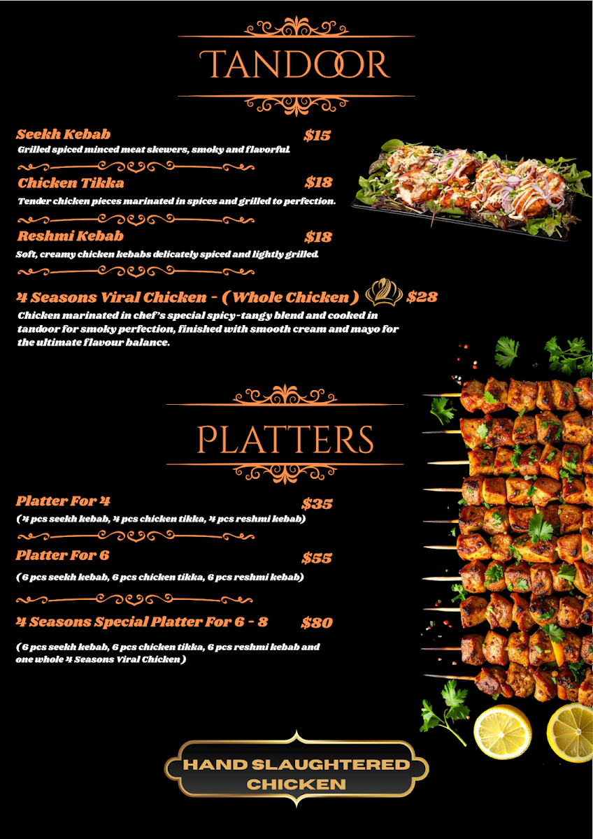 Menu, 4 Seasons Kitchen Indian Restaurant