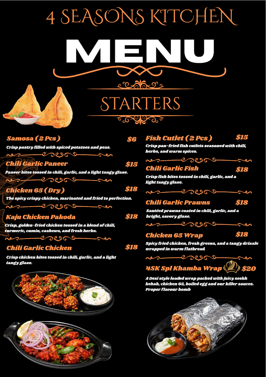 Menu, 4 Seasons Kitchen Indian Restaurant