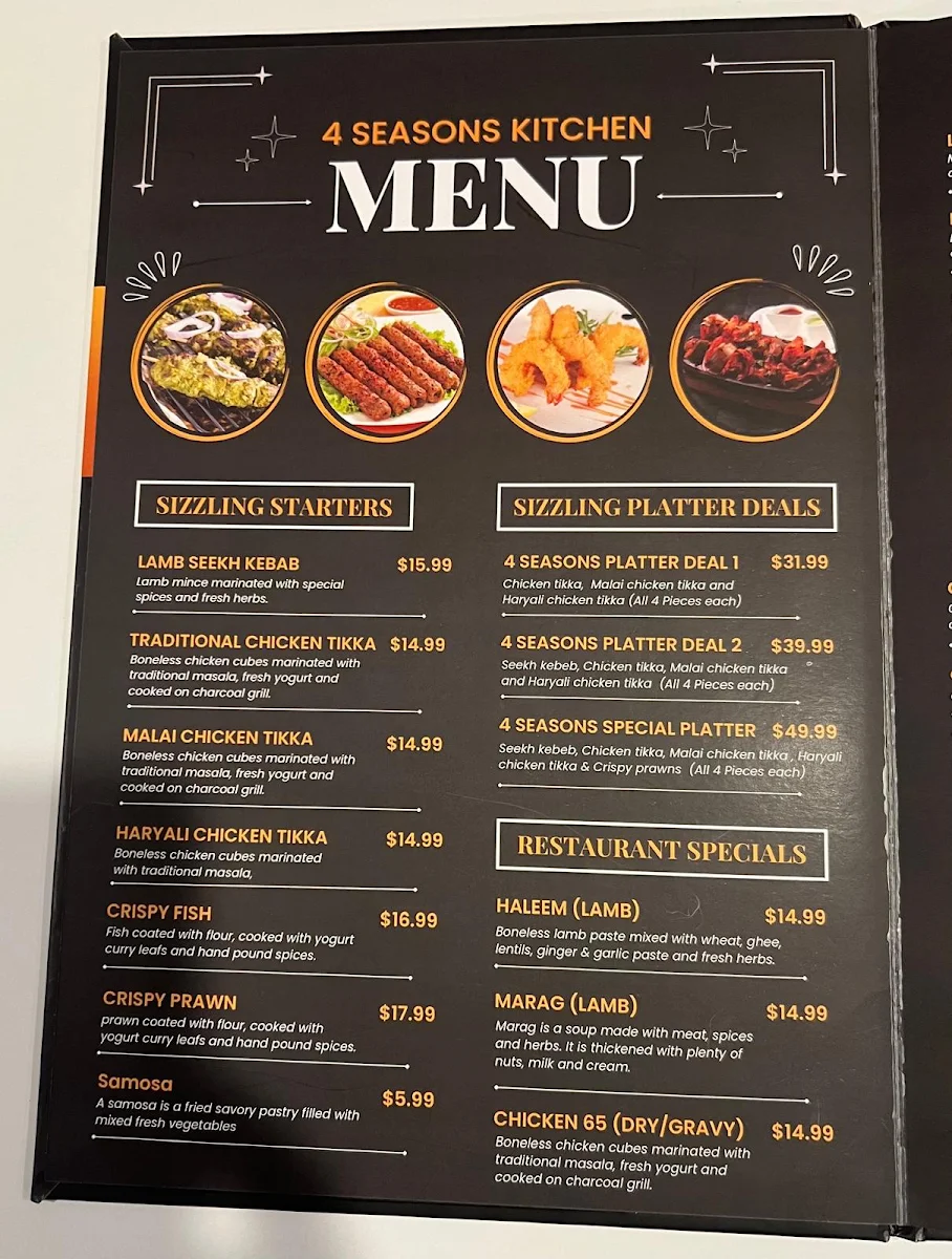 Menu, 4 Seasons Kitchen Indian Restaurant