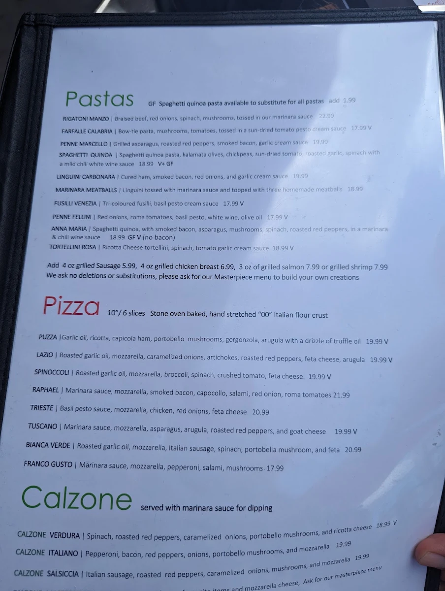 Menu, Fellini's - classic Italian cucina