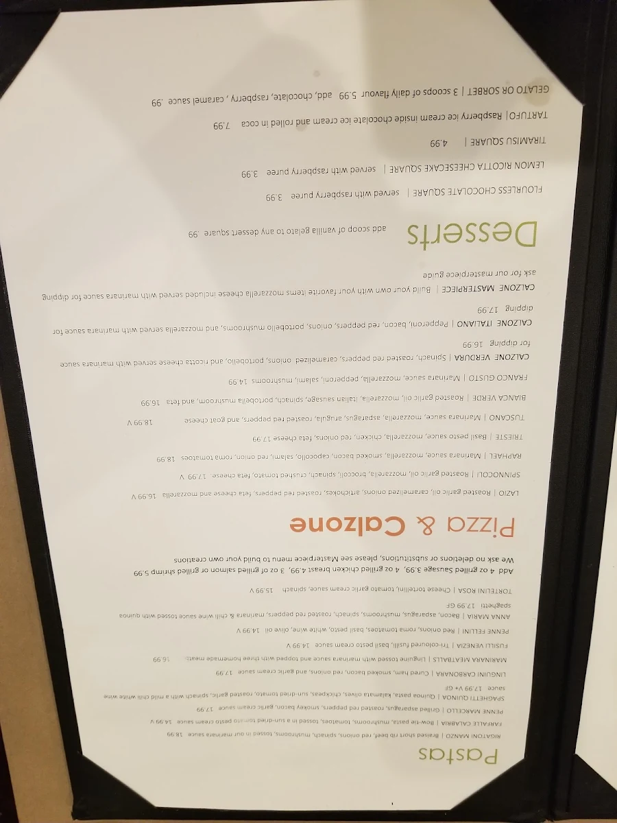 Menu, Fellini's - classic Italian cucina