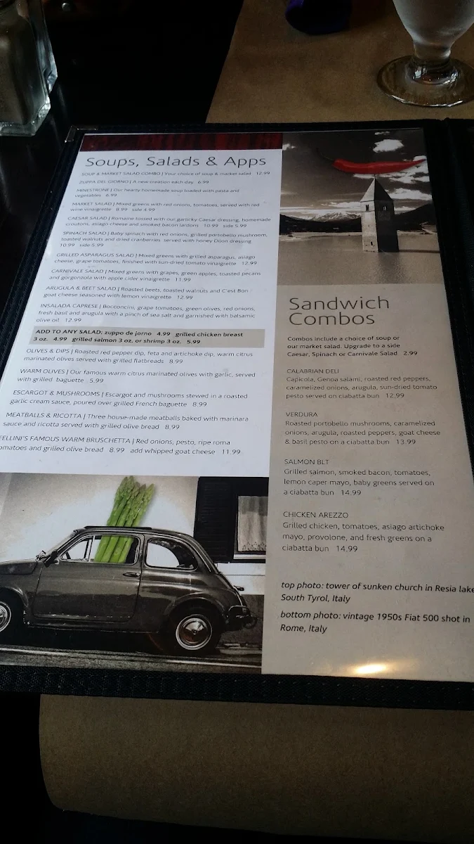 Menu, Fellini's - classic Italian cucina