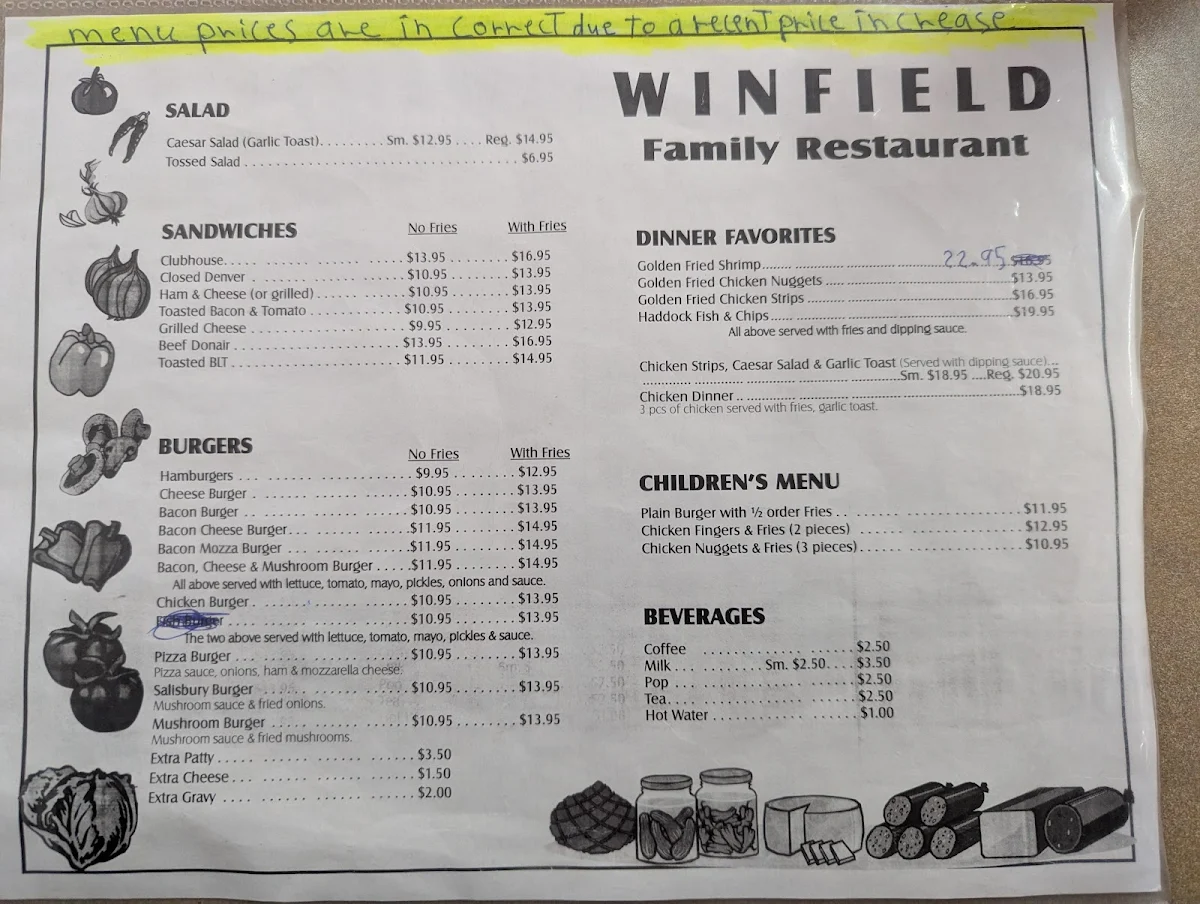 Menu, Winfield Family Restaurant