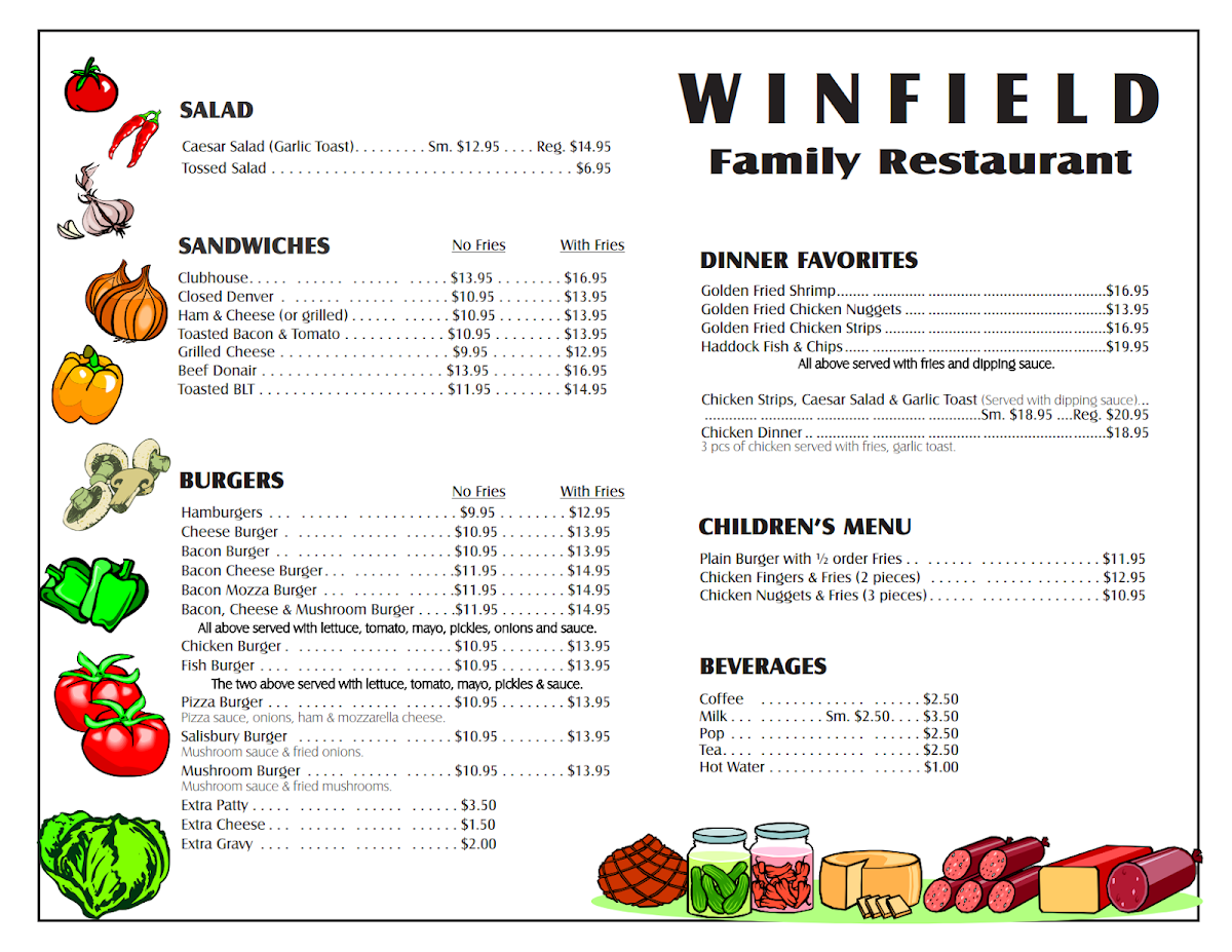 Menu, Winfield Family Restaurant