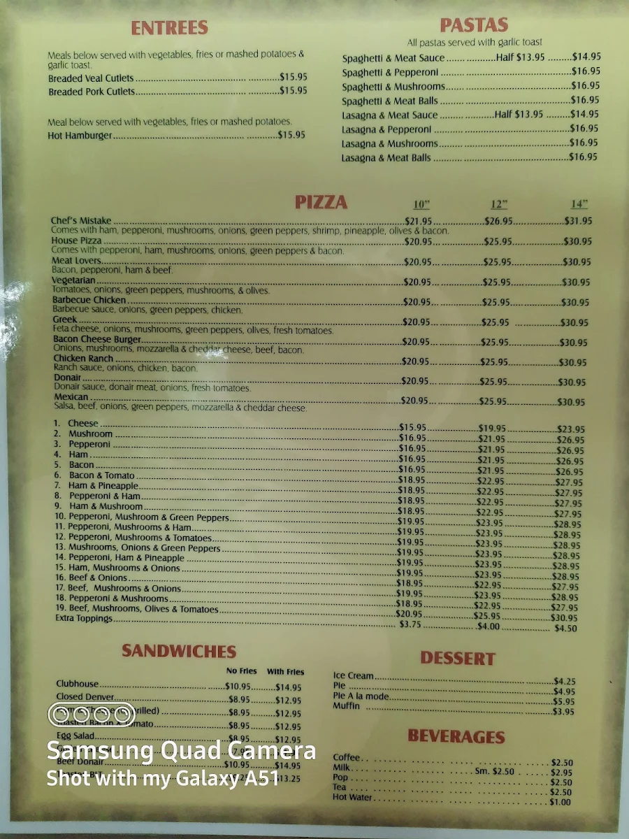 Menu, Winfield Family Restaurant