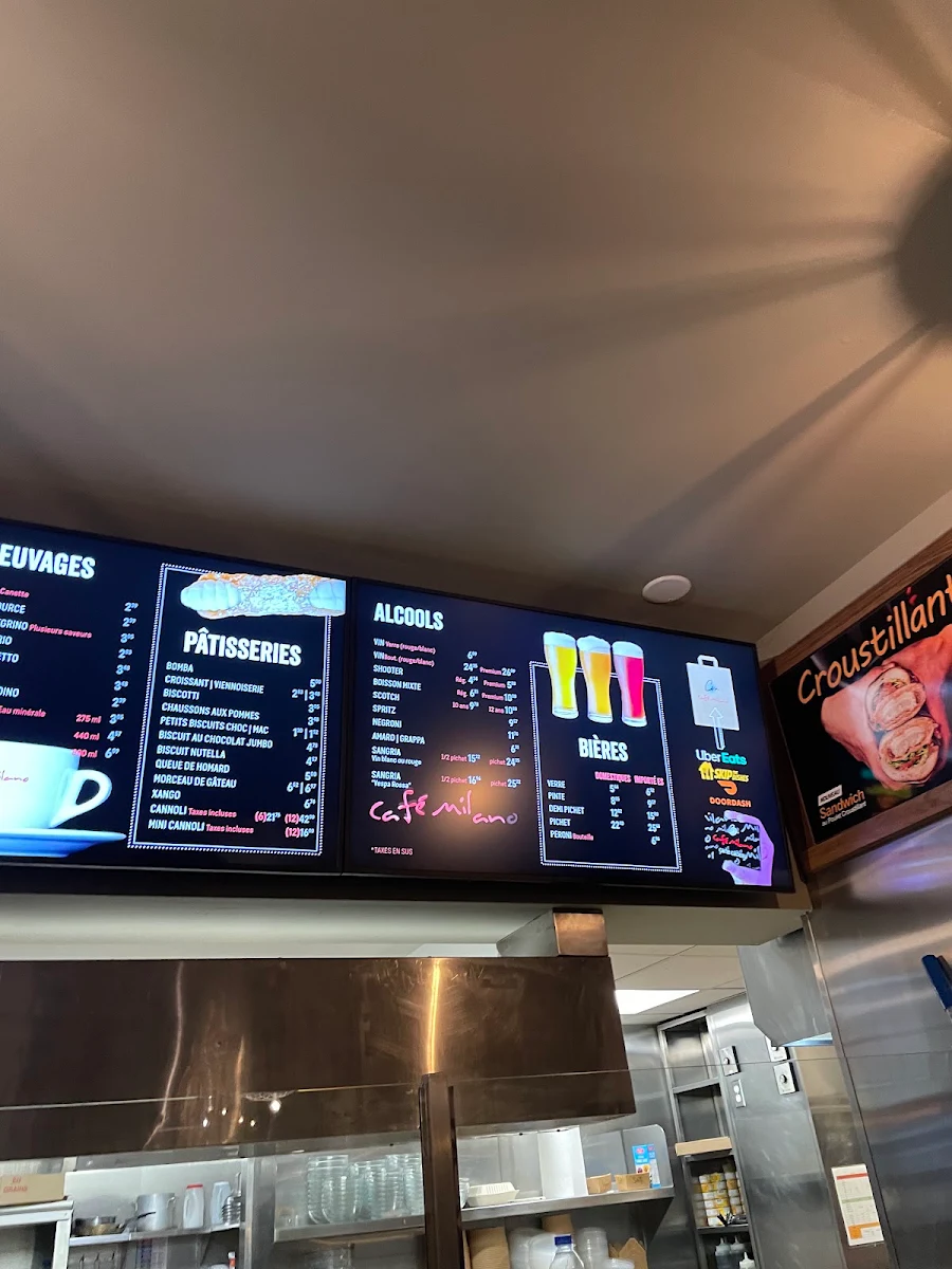 Menu, Café Milano Montréal