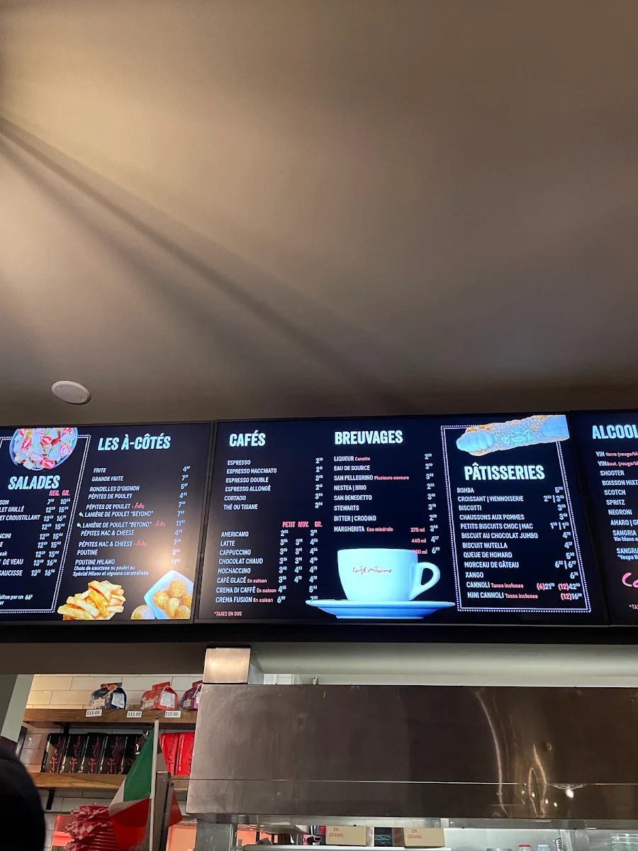 Menu, Café Milano Montréal