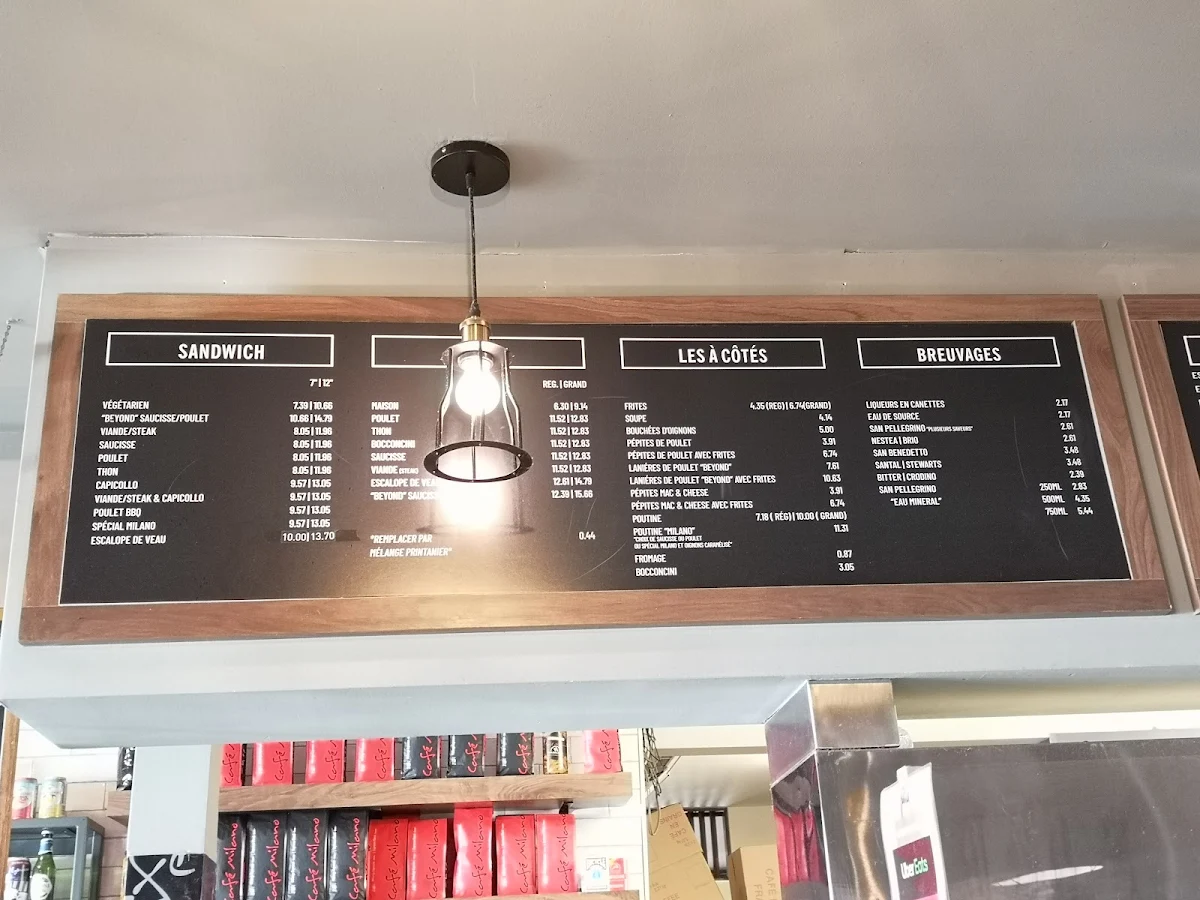 Menu, Café Milano Montréal