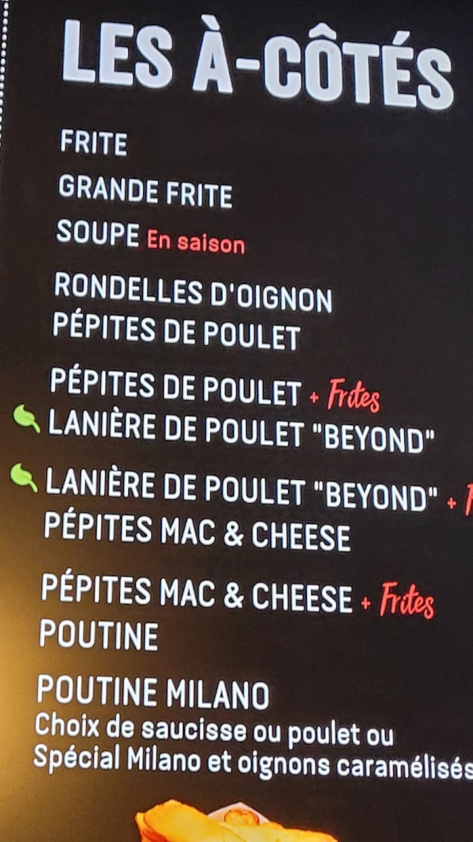 Menu, Café Milano Montréal