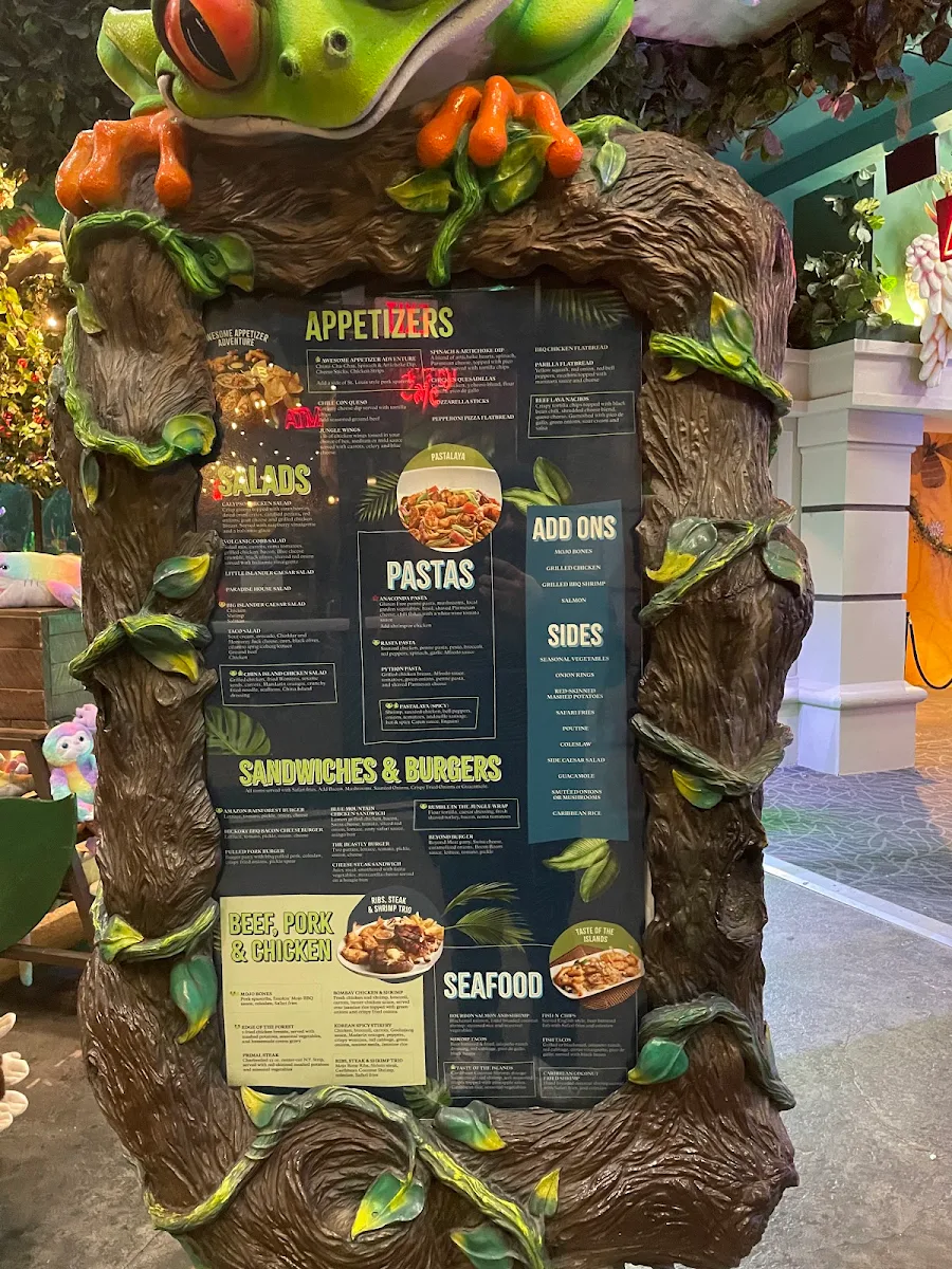 Menu, Rainforest Cafe Niagara Falls Canada