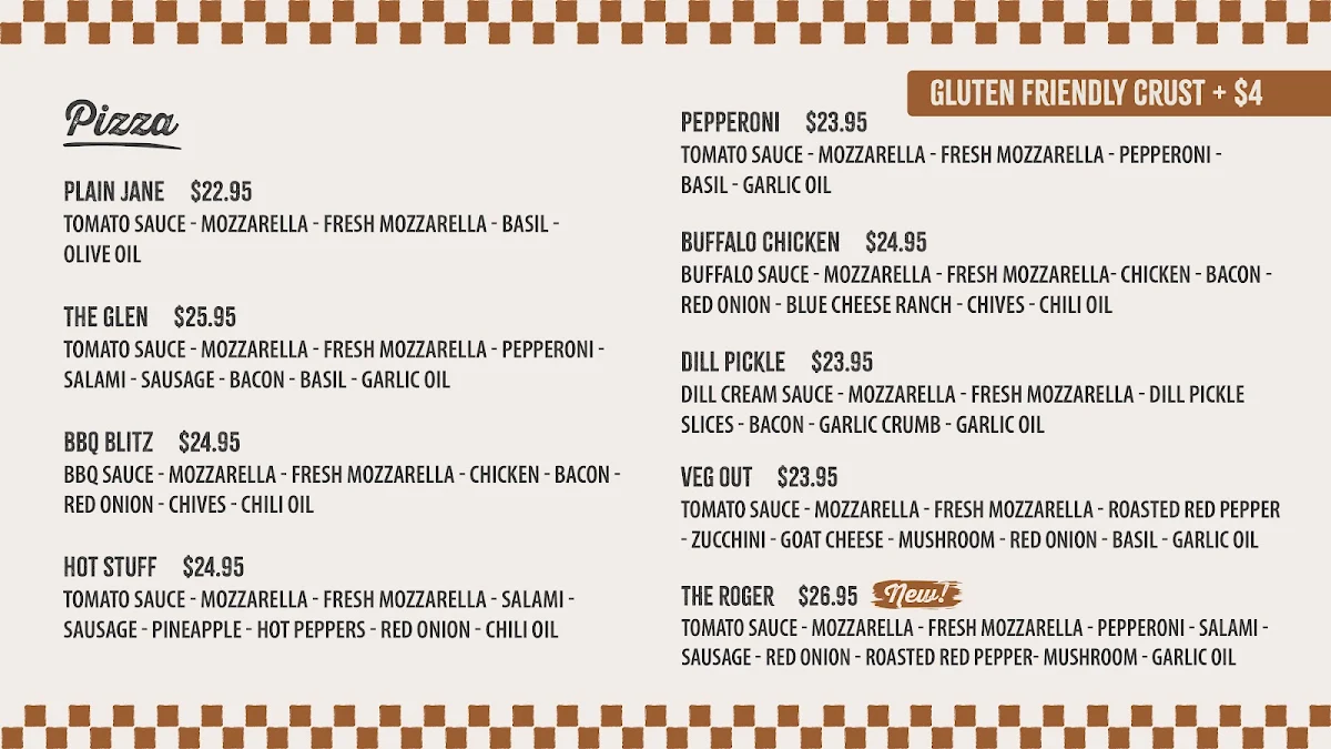 Menu, Stoked Pizza