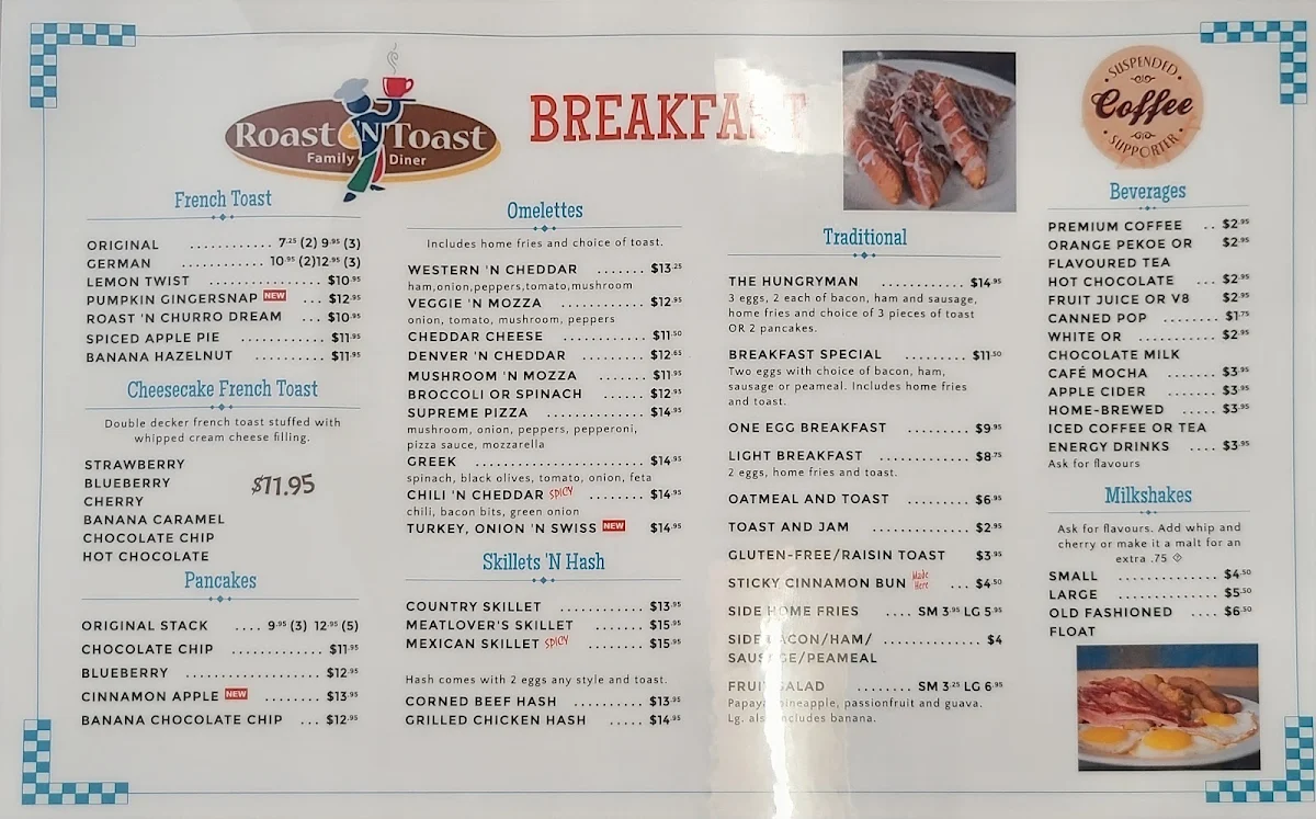 Menu, Roast 'N Toast Family Diner