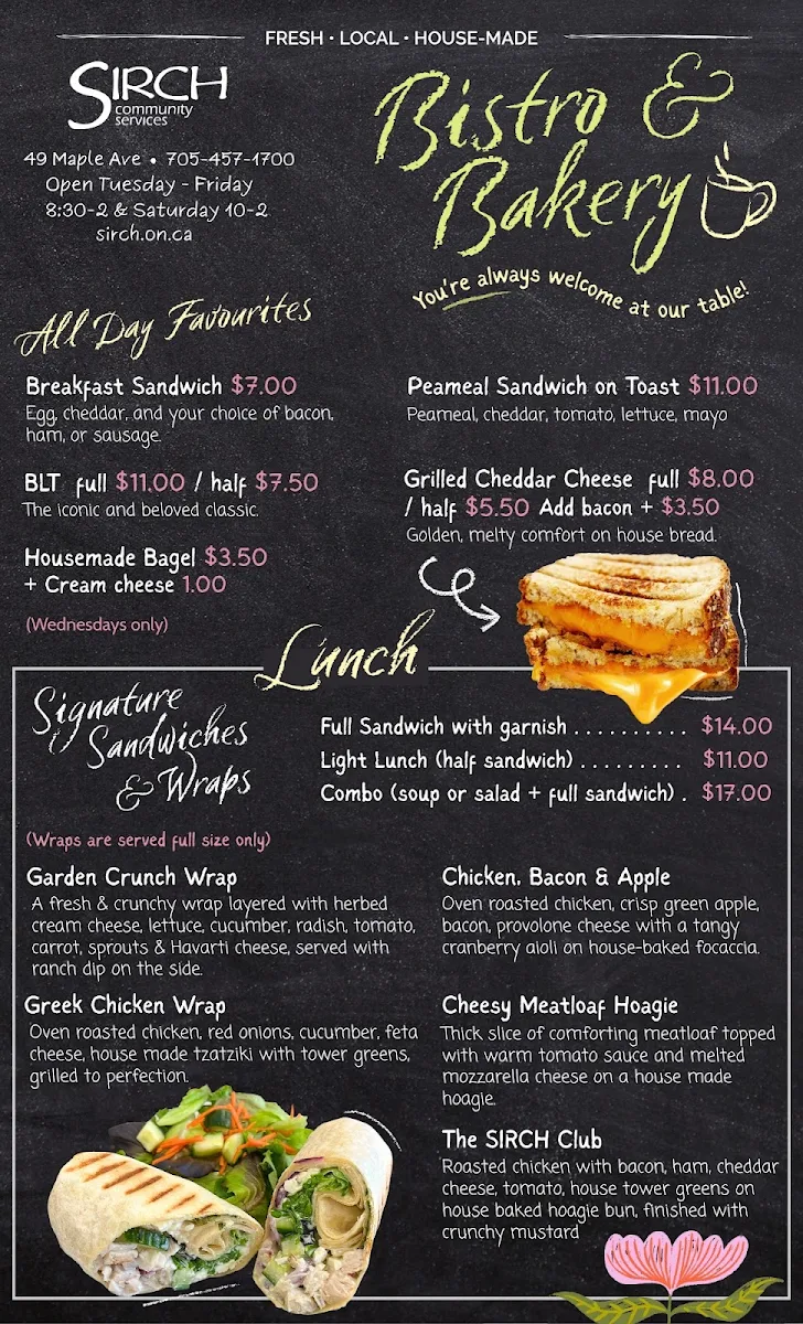 Menu, SIRCH Bistro & Bakery