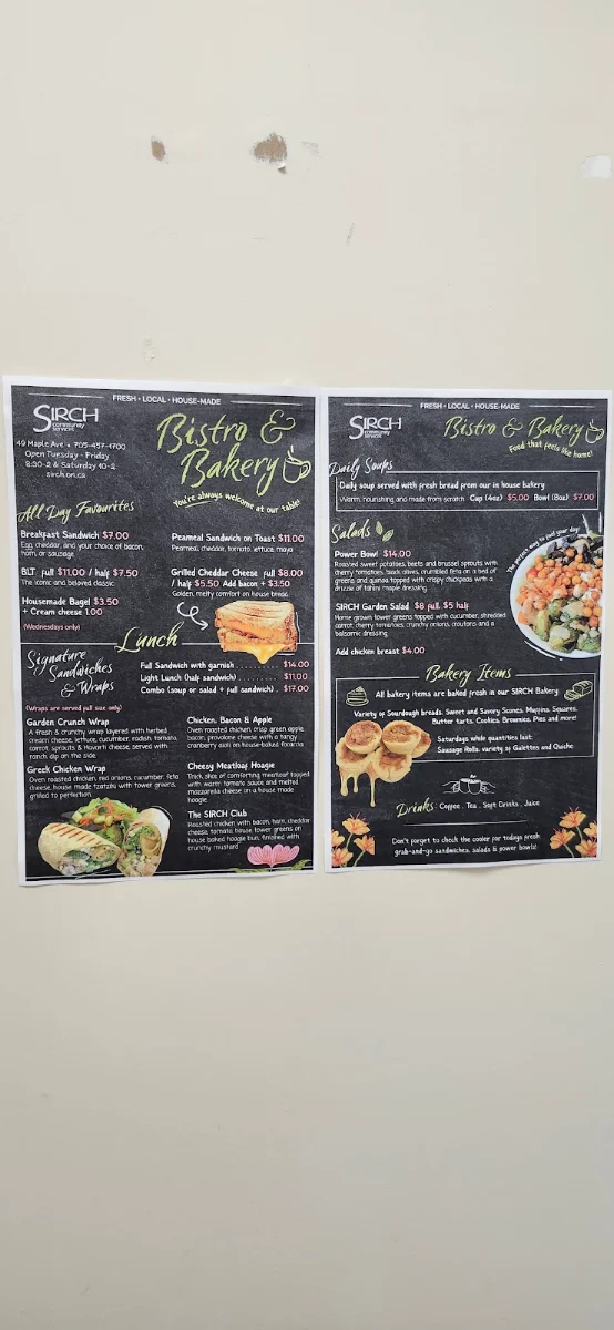 Menu, SIRCH Bistro & Bakery