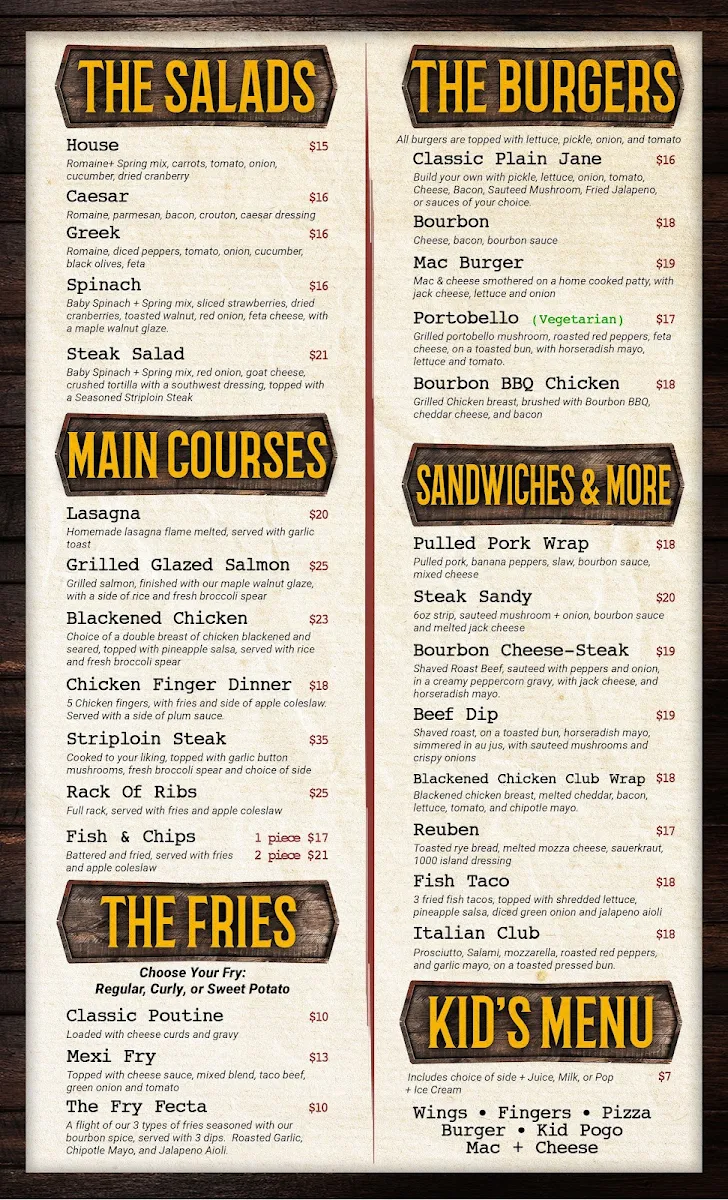 Menu, The Bourbon Tap & Grill Tecumseh