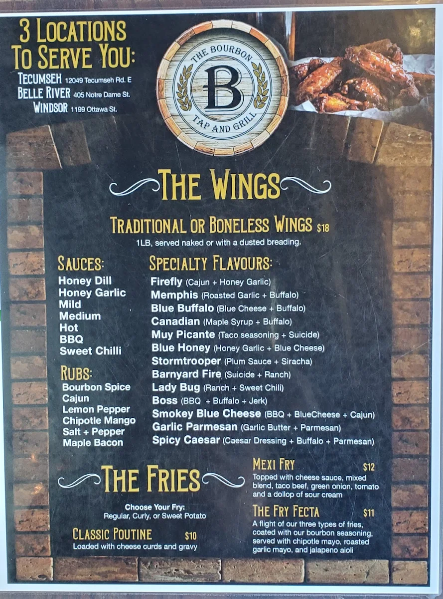 Menu, The Bourbon Tap & Grill Tecumseh