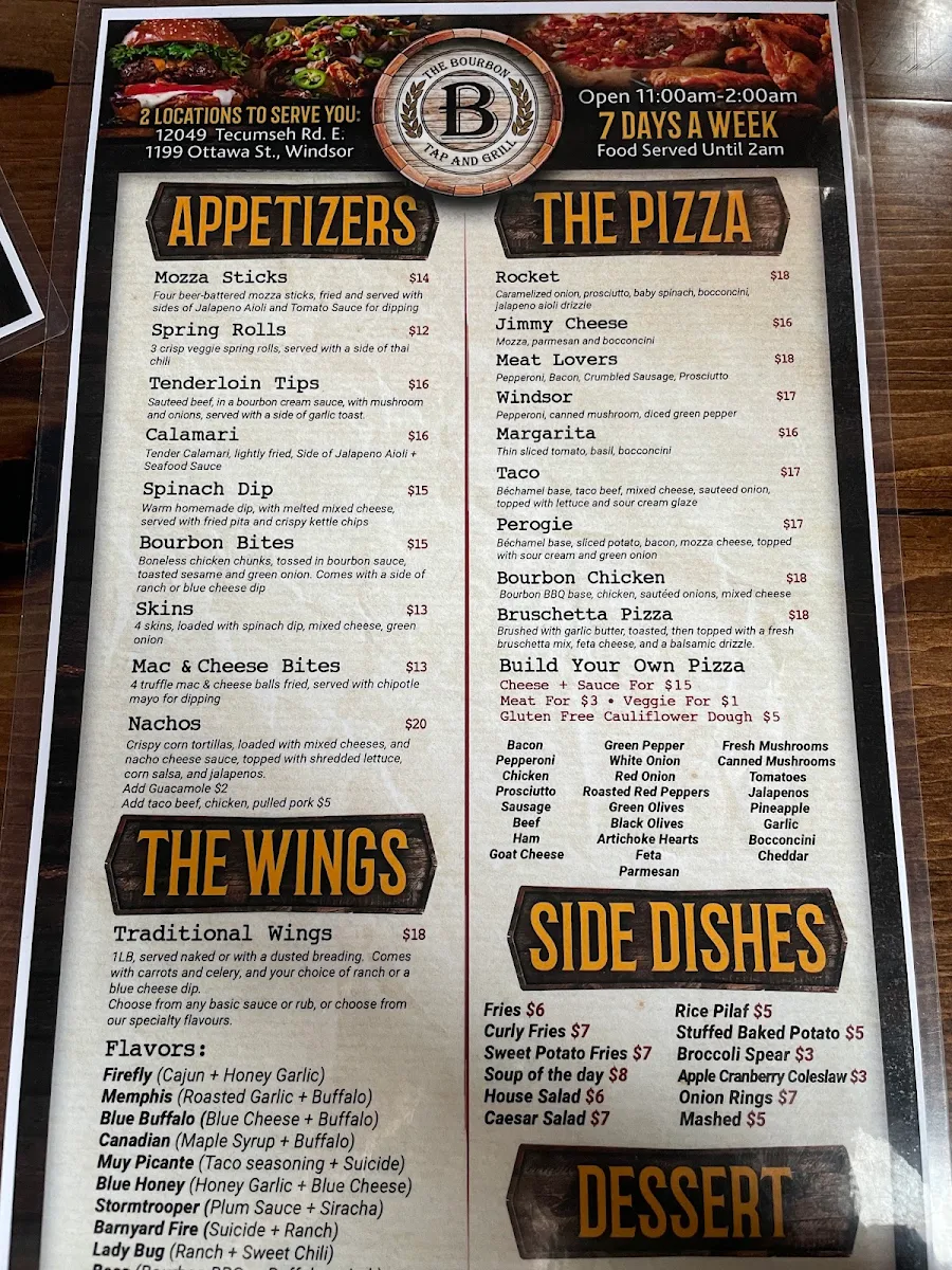 Menu, The Bourbon Tap & Grill Tecumseh
