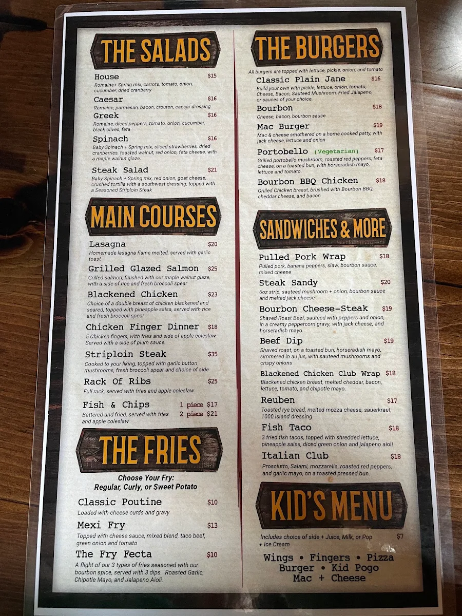 Menu, The Bourbon Tap & Grill Tecumseh