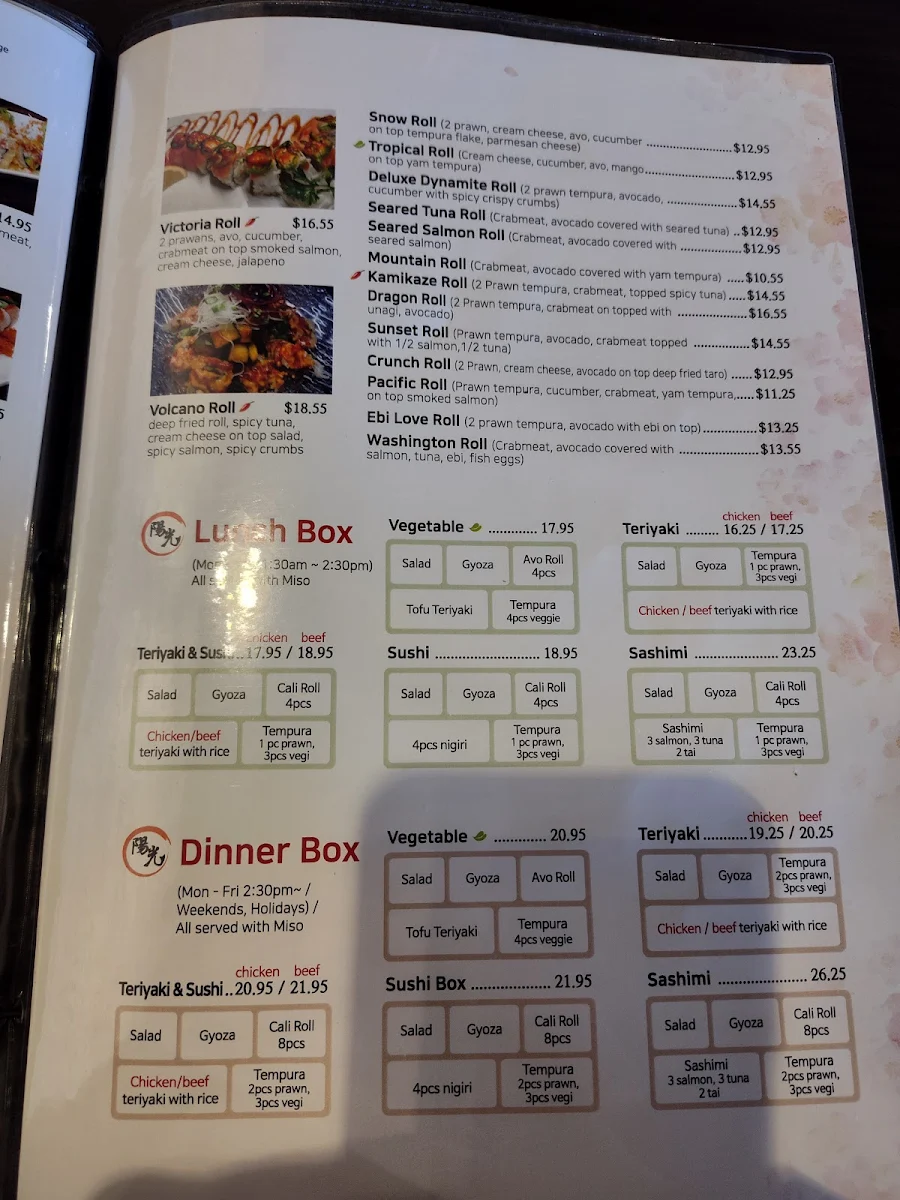 Menu, Yoko Sushi