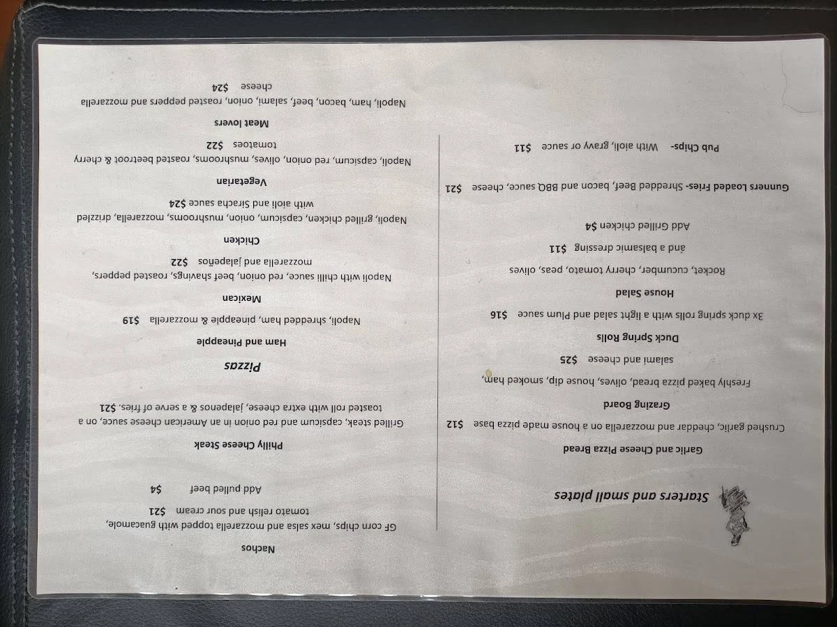 Menu, Gunners Arms Tavern