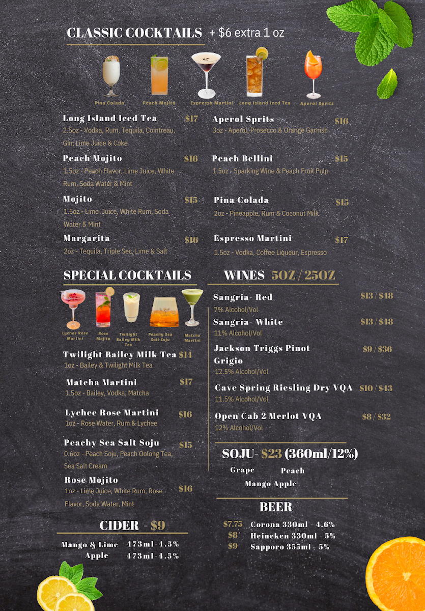 Menu, Twilight Cafe & Bar (Scarborough)