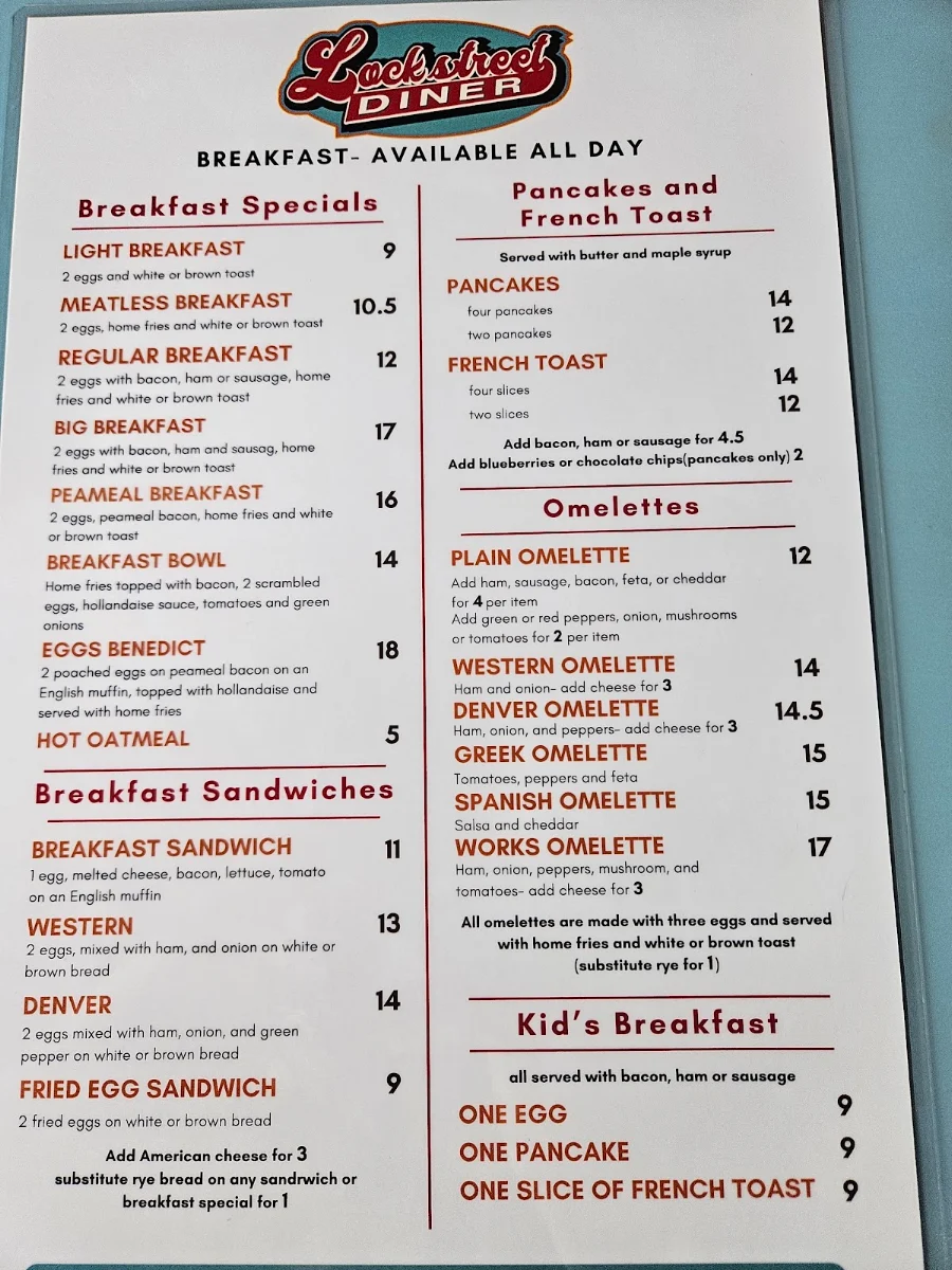 Menu, Lock Street Diner