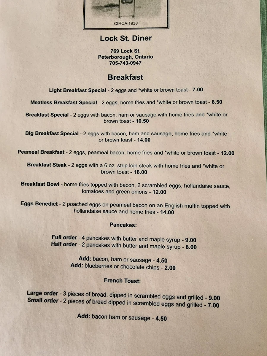 Menu, Lock Street Diner