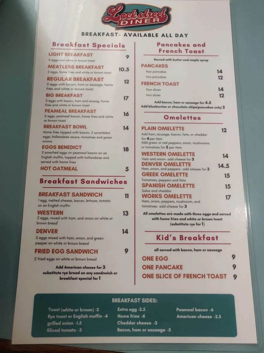 Menu, Lock Street Diner